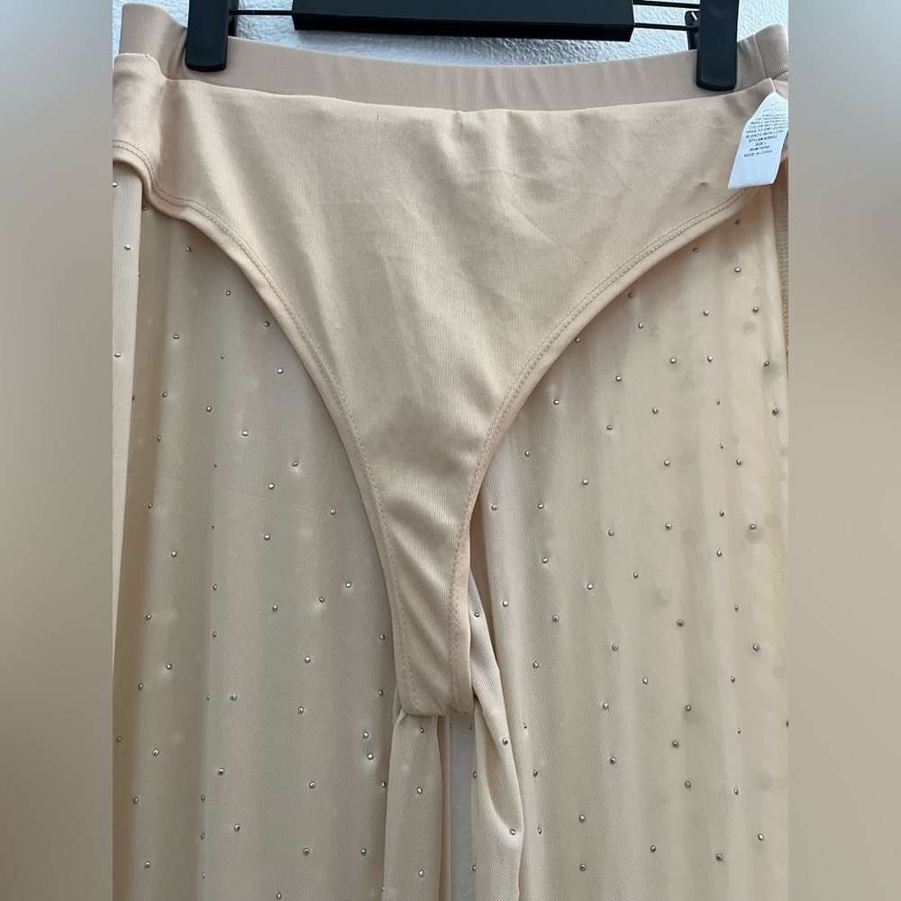 NUDE COLORED PEARL ENCRUSTED PANTS - Picture 6 of 10